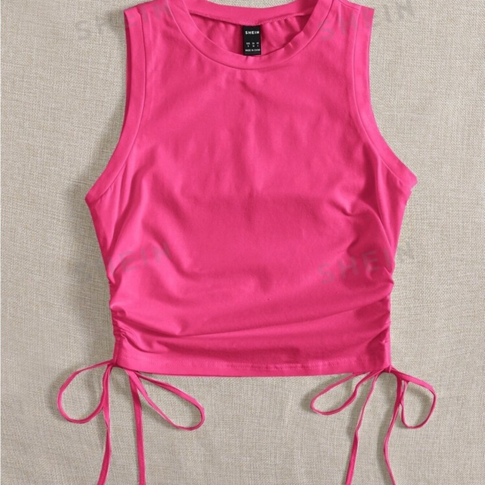 SHEIN hot pink drawstring crop tank